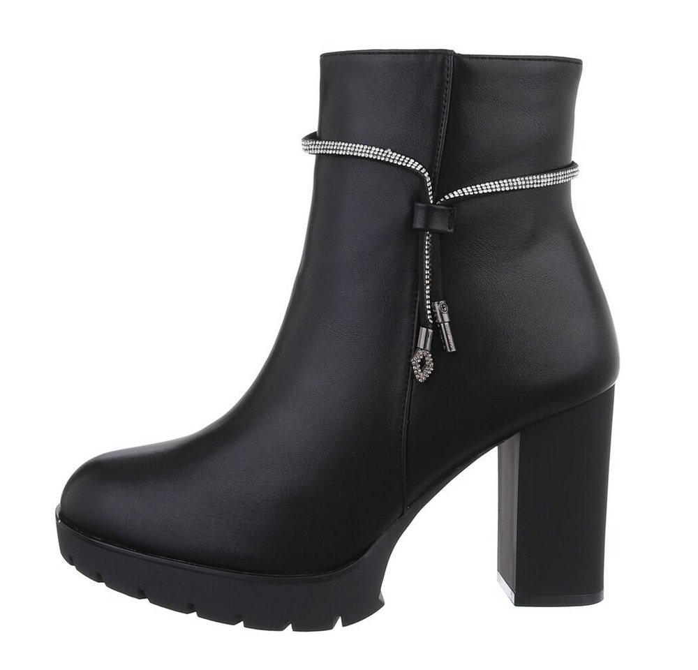 Ital-Design Damen Elegant High-Heel-Stiefelette (84633894) Blockabsatz High-Heel Stiefeletten in Schwarz