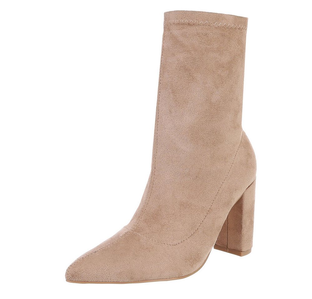 Ital-Design Damen Elegant High-Heel-Stiefelette (85255540) Blockabsatz High-Heel Stiefeletten in Hellbraun