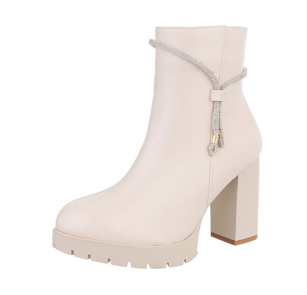 Ital-Design Damen Elegant High-Heel-Stiefelette (87108821) Blockabsatz High-Heel Stiefeletten in Beige