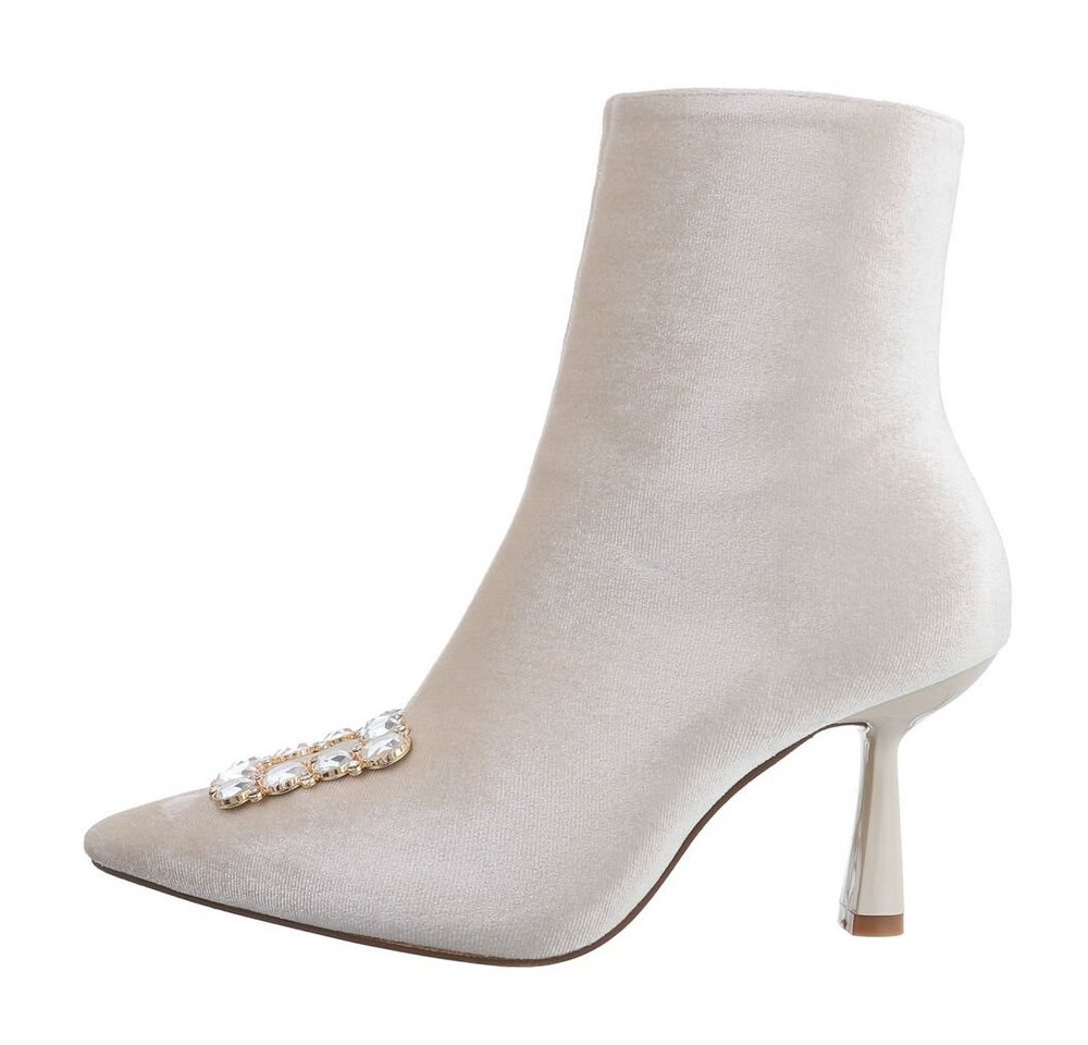 Ital-Design Damen Elegant High-Heel-Stiefelette Pfennig-/Stilettoabsatz High-Heel Stiefeletten in Beige