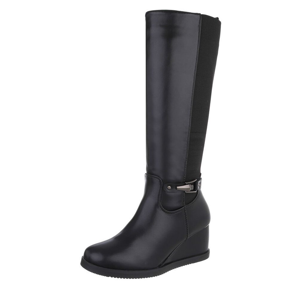 Ital-Design Damen Elegant Keilstiefel (88843428) Keilabsatz/Wedge Stiefel in Schwarz