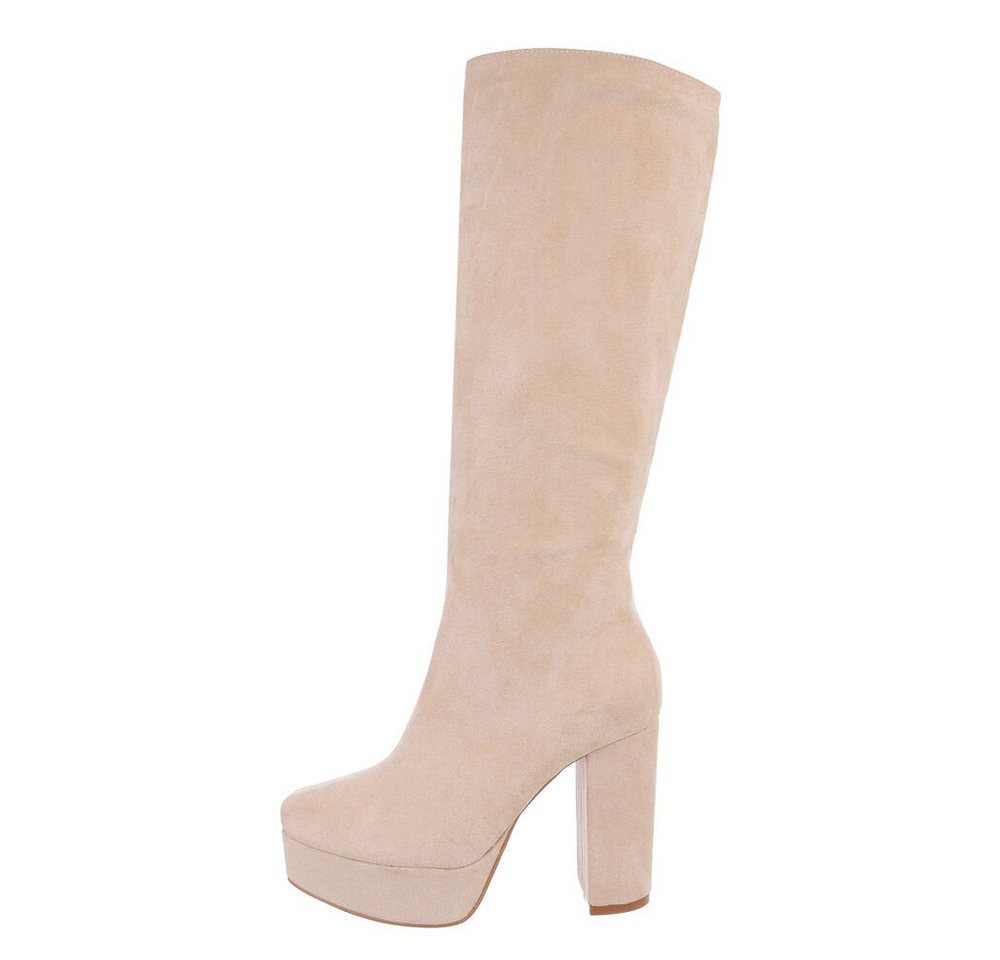 Ital-Design Damen Elegant Plateaustiefel (85255576) Blockabsatz High-Heel Stiefel in Beige