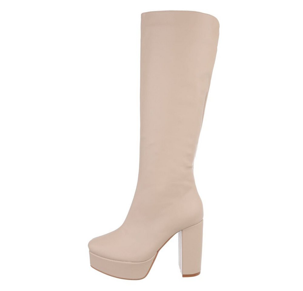 Ital-Design Damen Elegant Plateaustiefel (85255592) Blockabsatz High-Heel Stiefel in Beige