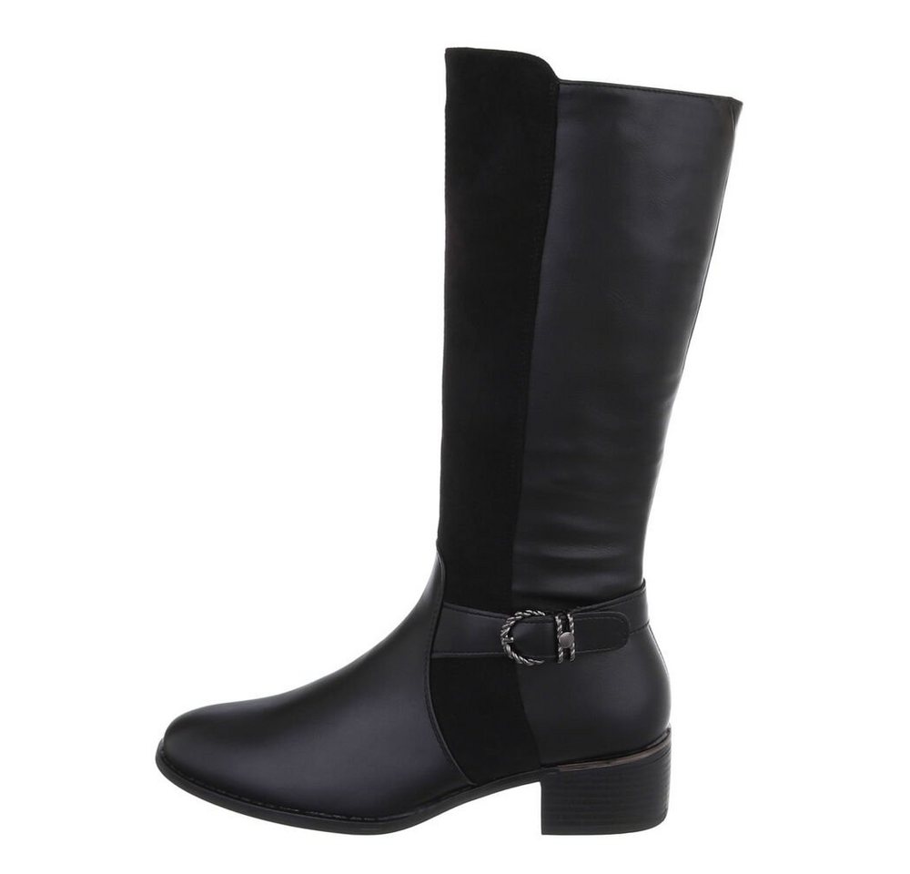Ital-Design Damen Elegant Stiefel Blockabsatz Klassische Stiefel in Schwarz
