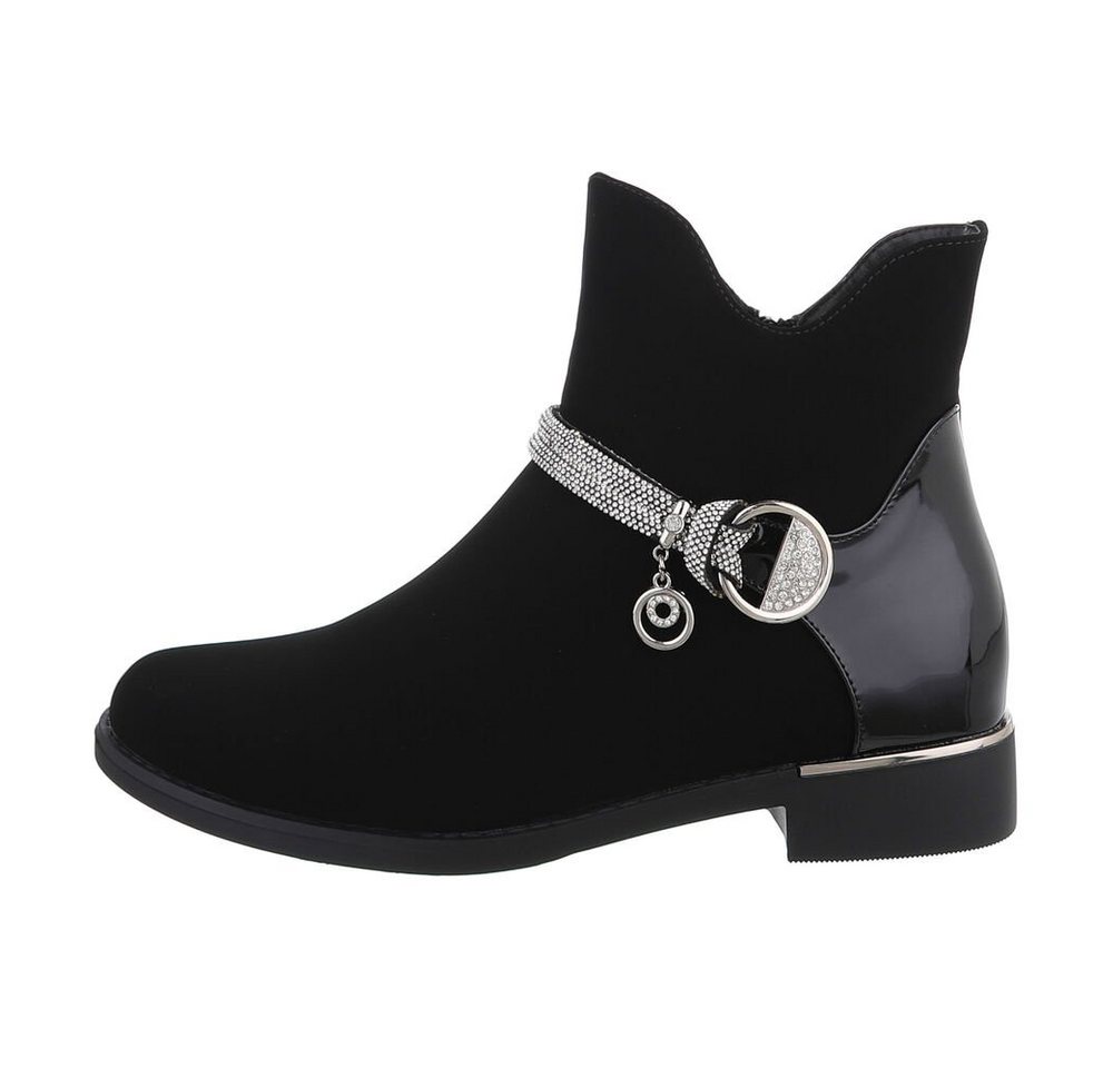 Ital-Design Damen Elegant Stiefelette (84633663) Blockabsatz Flache Stiefeletten in Schwarz
