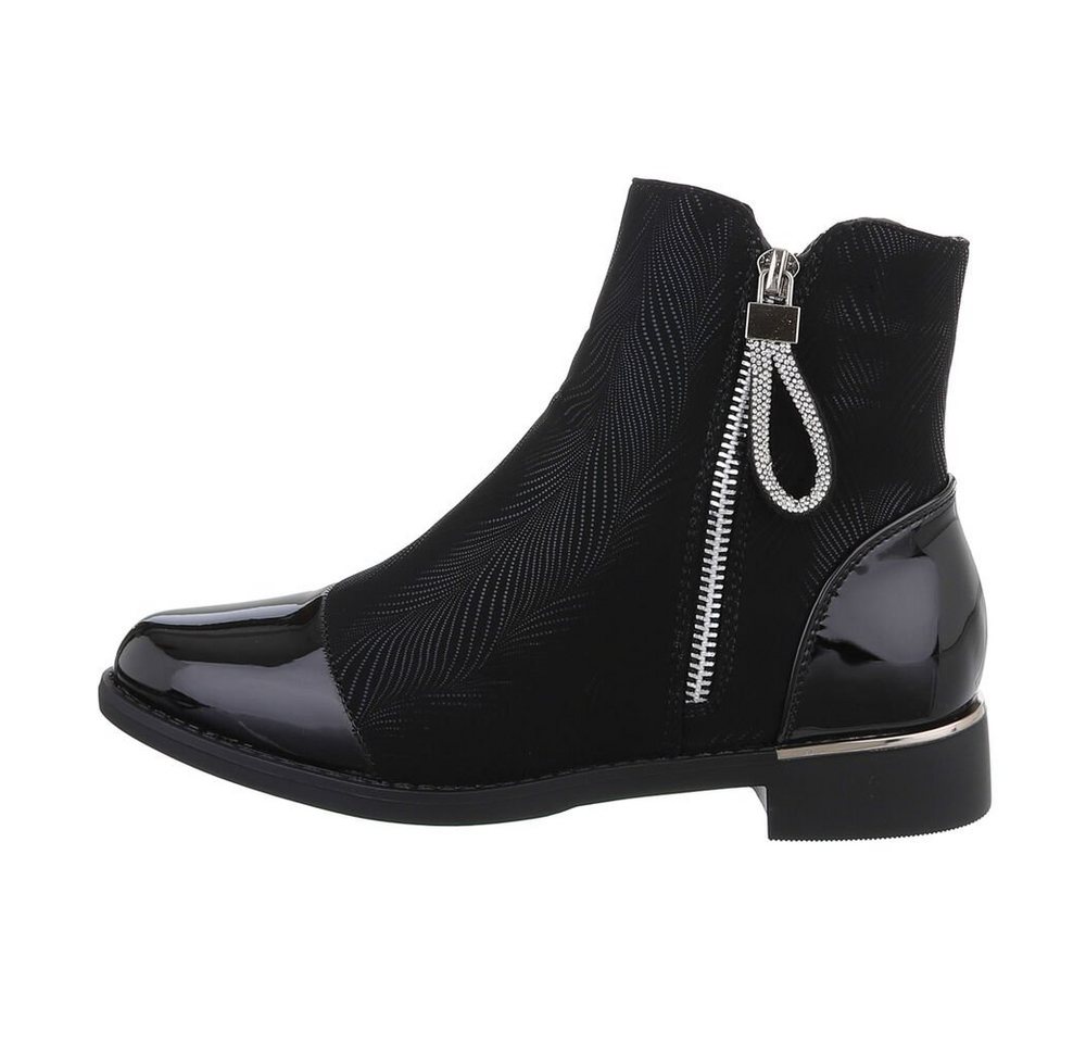 Ital-Design Damen Elegant Stiefelette (84633700) Blockabsatz Flache Stiefeletten in Schwarz