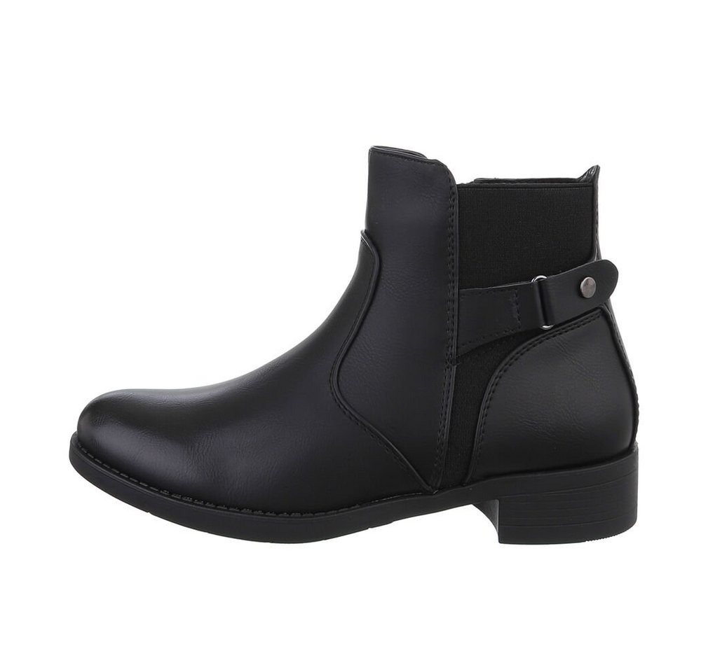 Ital-Design Damen Elegant Stiefelette (84648402) Blockabsatz Flache Stiefeletten in Schwarz