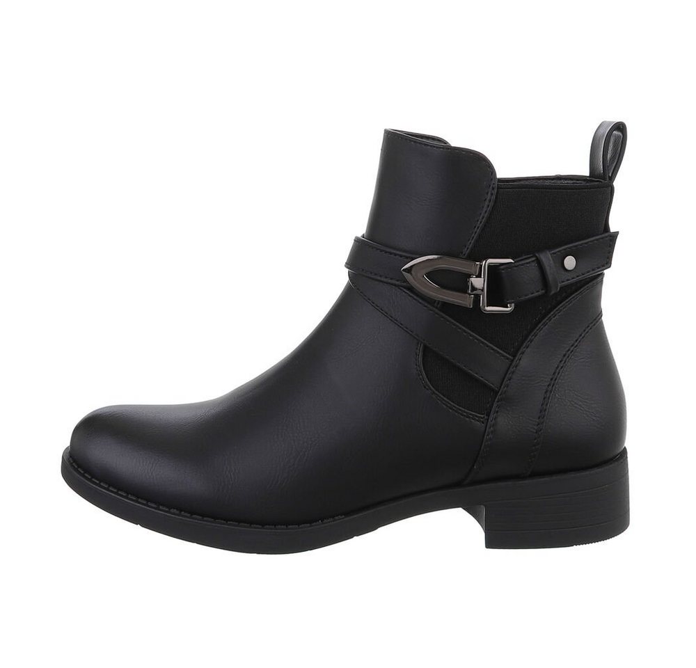 Ital-Design Damen Elegant Stiefelette (84648432) Blockabsatz Flache Stiefeletten in Schwarz