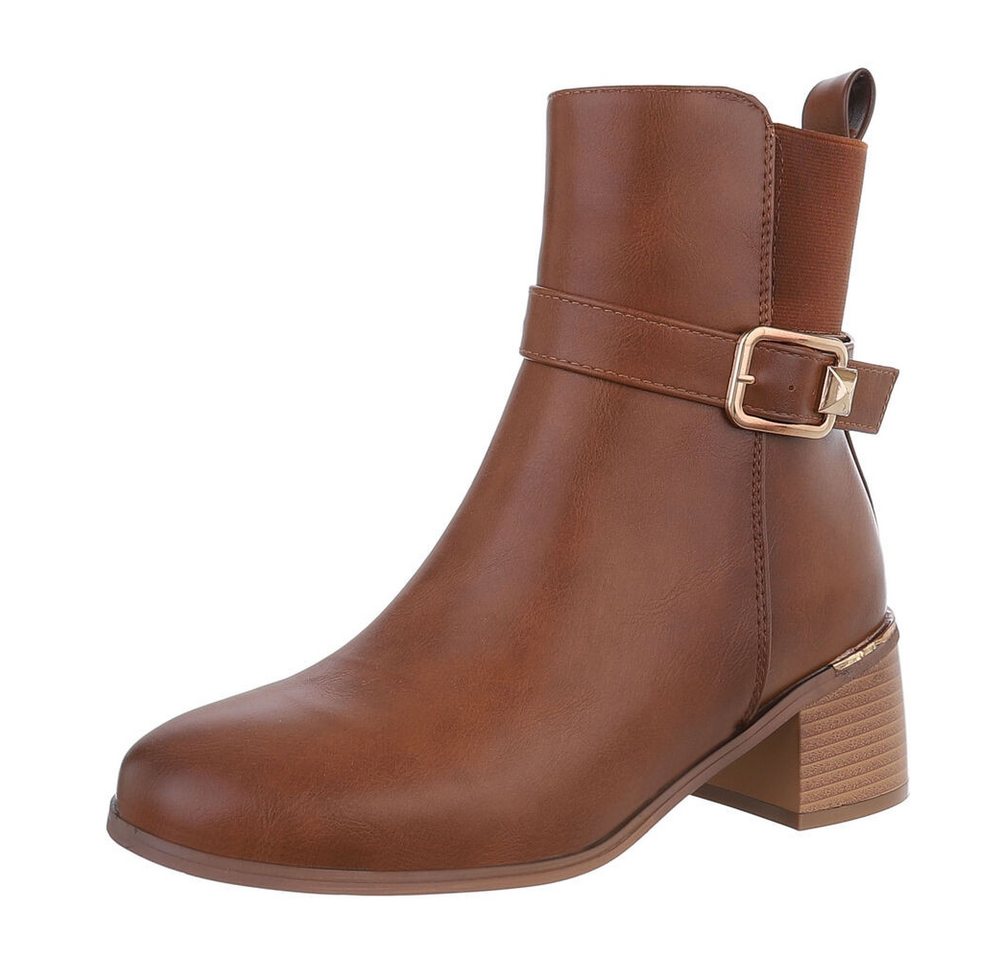 Ital-Design Damen Elegant Stiefelette (87214619) Blockabsatz Klassische Stiefeletten in Camel