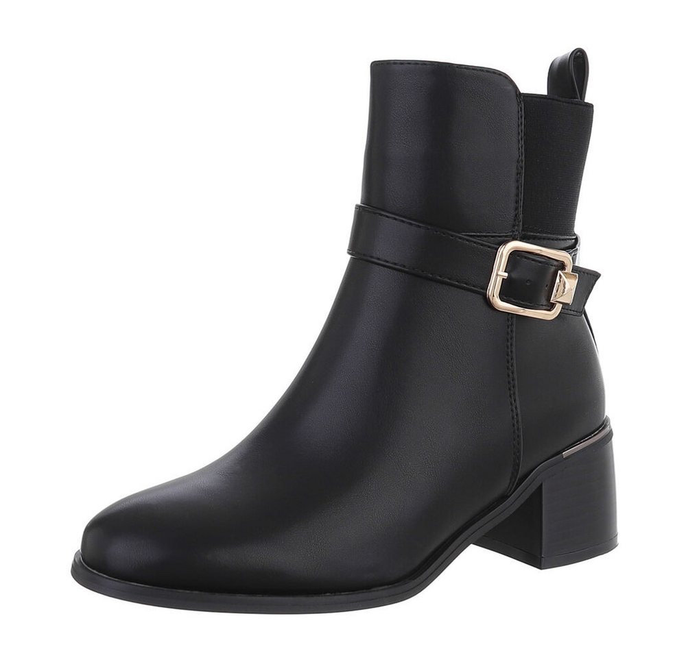 Ital-Design Damen Elegant Stiefelette (87214625) Blockabsatz Klassische Stiefeletten in Schwarz