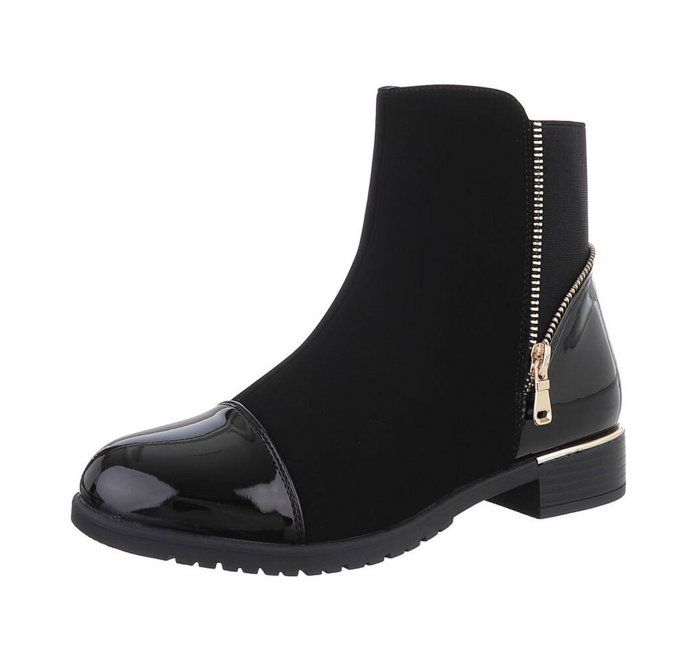 Ital-Design Damen Elegant Stiefelette (87417714) Blockabsatz Flache Stiefeletten in Schwarz
