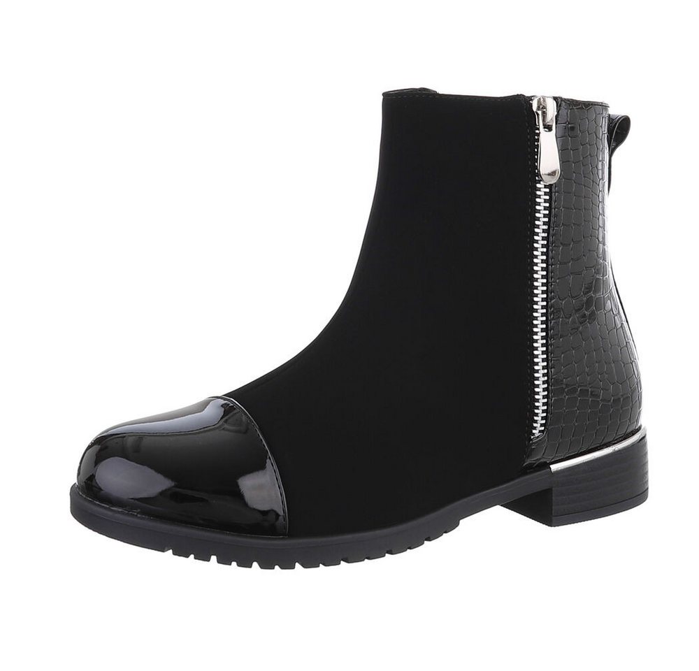 Ital-Design Damen Elegant Stiefelette (87417721) Blockabsatz Flache Stiefeletten in Schwarz