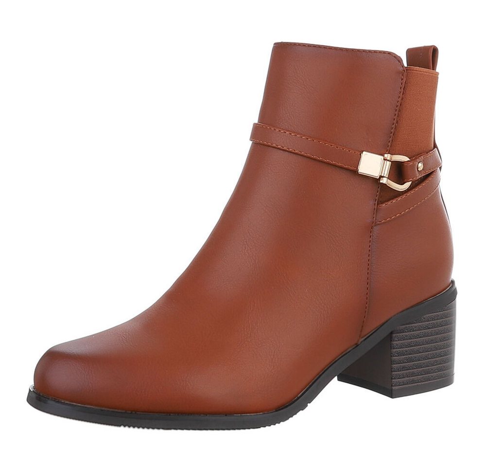 Ital-Design Damen Elegant Stiefelette (88489351) Blockabsatz Stiefeletten in Camel