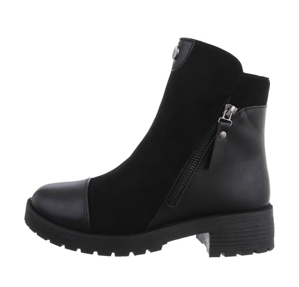 Ital-Design Damen Elegant Stiefelette Blockabsatz Flache Stiefeletten in Schwarz