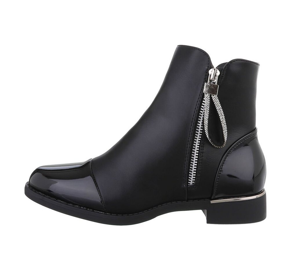 Ital-Design Damen Elegant Stiefelette Blockabsatz Flache Stiefeletten in Schwarz