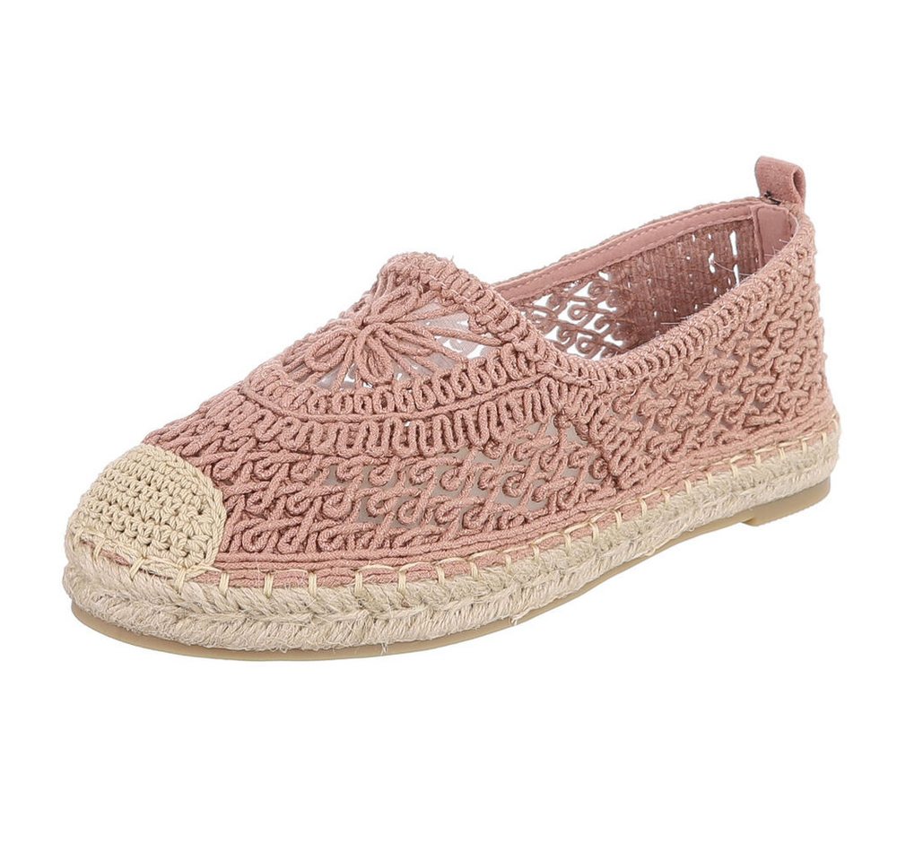 Ital-Design Damen Espadrille Slipper mit Flechtdetail Slipper (91971211) Blockabsatz Mokassins in Altrosa