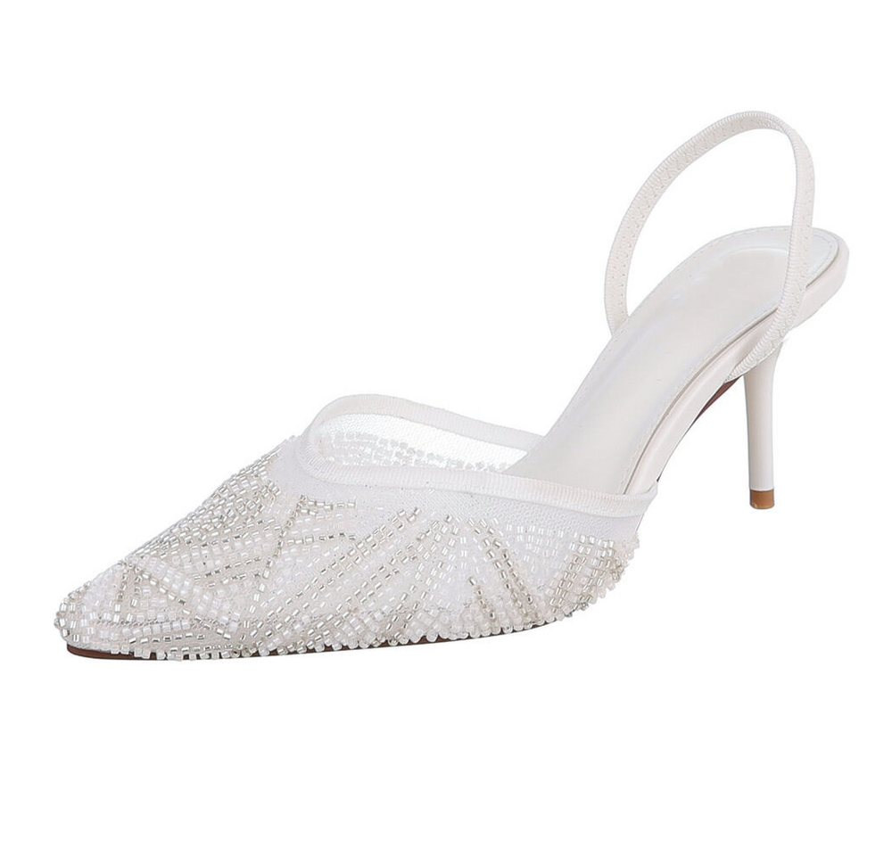Ital-Design Damen Festliche Brautschuhe mit Spitze und High Heel Schnürpumps (91895510) Pfennig-/Stilettoabsatz Pumps in Weiß