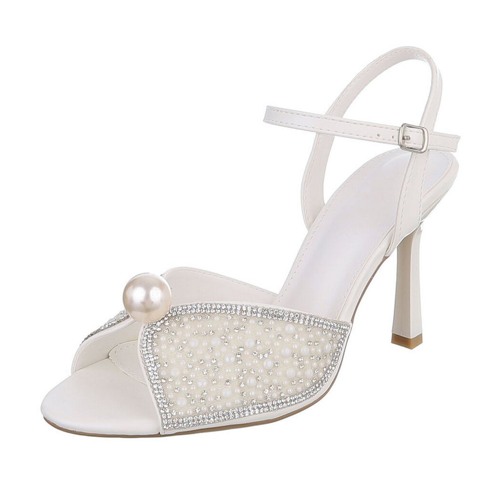 Ital-Design Damen Festliche High Heel Sandalette mit Perlenbesatz Sandalette (91895680) Pfennig-/Stilettoabsatz Sandalen & Sandaletten in Weiß