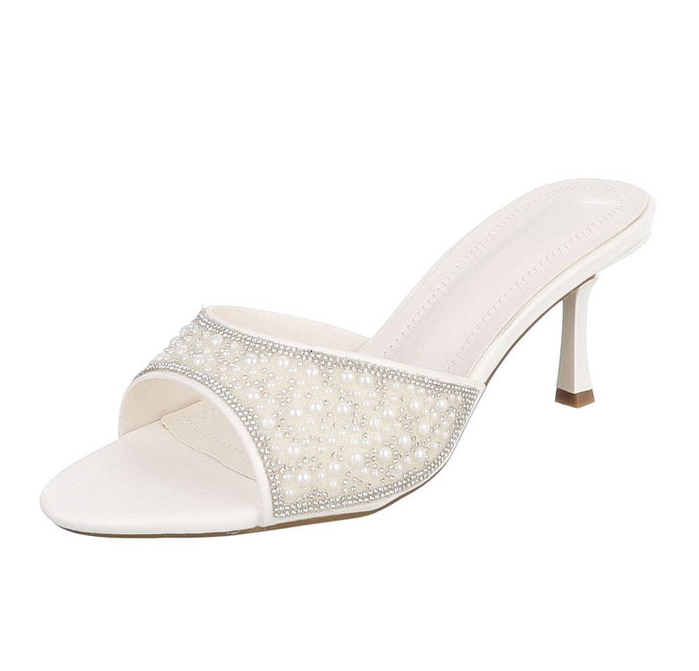 Ital-Design Damen Festliche Pantolette mit High Heel und Strass-Dekor Pantolette (91895687) Pfennig-/Stilettoabsatz Sandalen & Sandaletten in Weiß