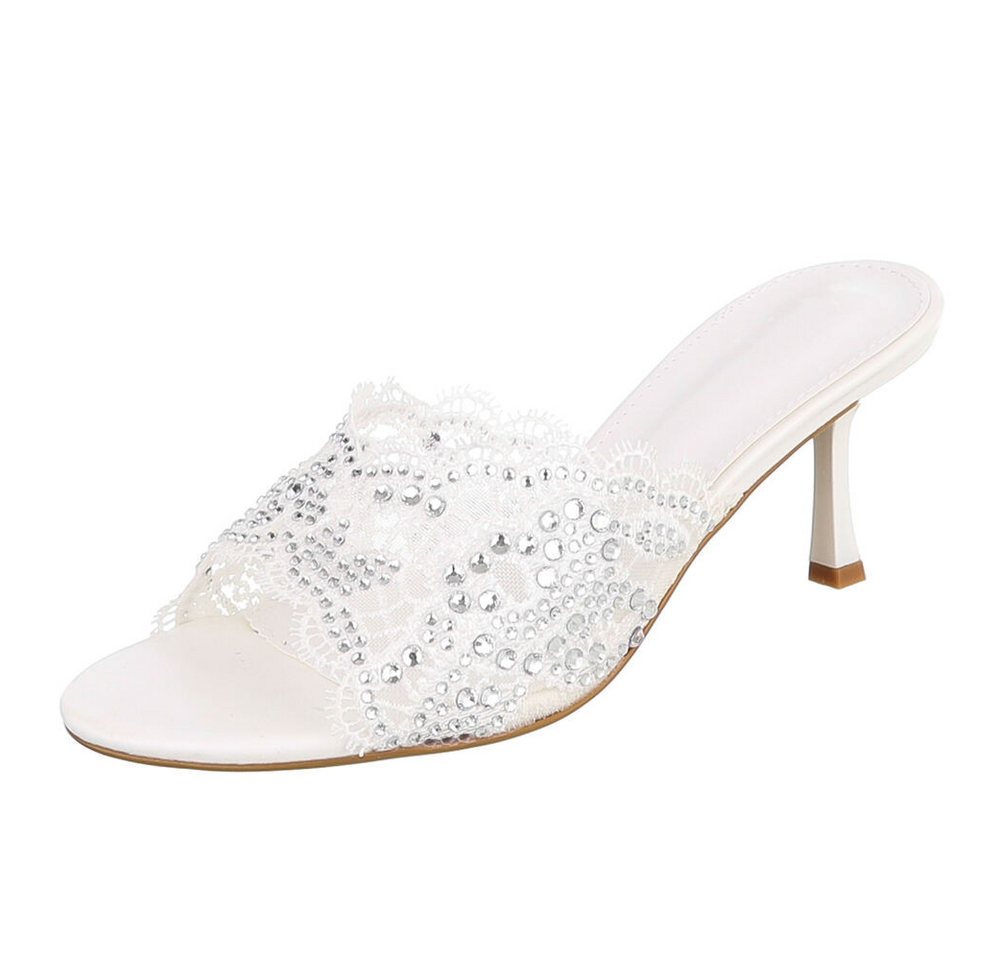 Ital-Design Damen Festliche Pantoletten mit Spitze und Pfennigabsatz für Events Pantolette (91895677) Pfennig-/Stilettoabsatz Sandalen & Sandaletten in Weiß
