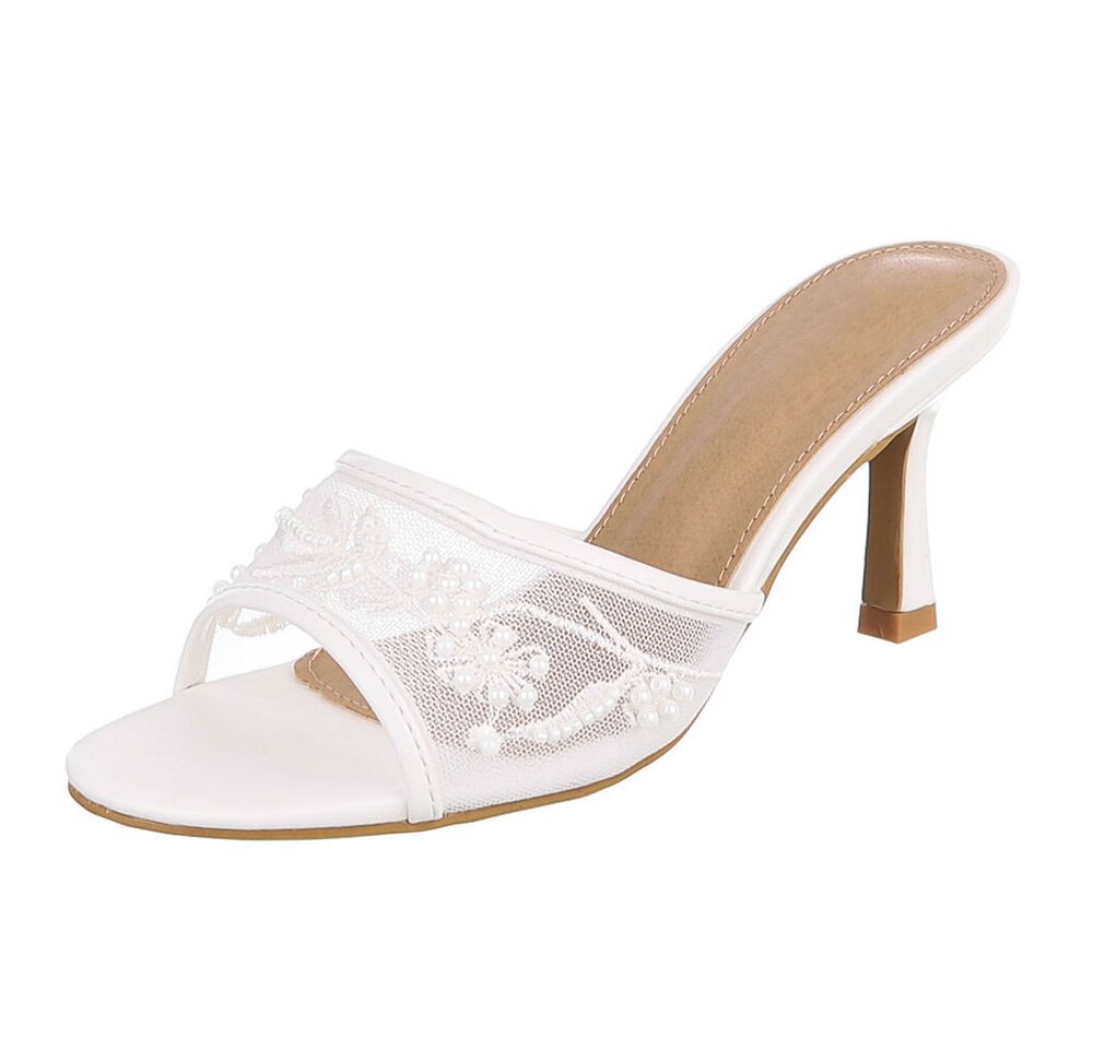 Ital-Design Damen Festliche Sandalette High Heel mit Perlen-Details Pantolette (91895938) Pfennig-/Stilettoabsatz Sandalen & Sandaletten in Weiß