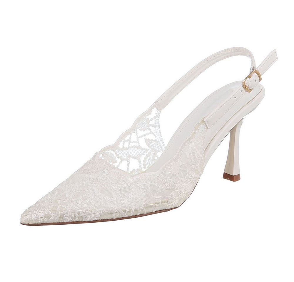 Ital-Design Damen Festliche Slingback-Pumps Spitze Brautschuhe Schnürpumps (91895802) Pfennig-/Stilettoabsatz Pumps in Weiß