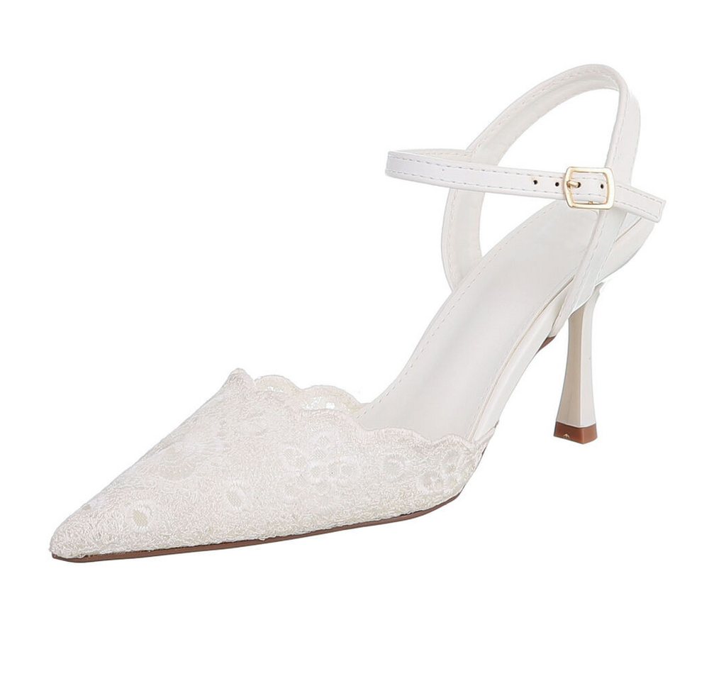 Ital-Design Damen Festliche Spitzen-Pumps Brautschuhe Schnürpumps (91895805) Pfennig-/Stilettoabsatz Pumps in Weiß