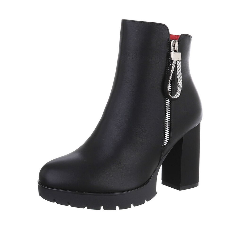 Ital-Design Damen Freizeit High-Heel-Stiefelette (87108547) Blockabsatz High-Heel Stiefeletten in Schwarz