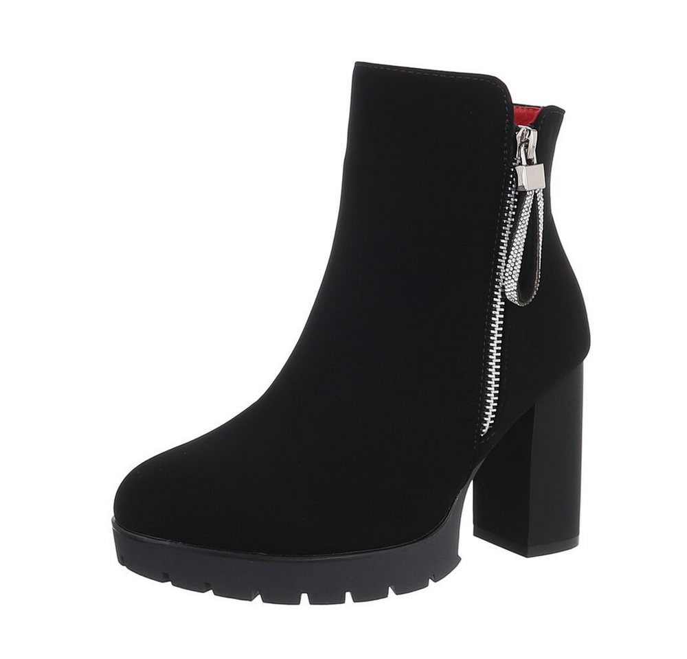Ital-Design Damen Freizeit High-Heel-Stiefelette (87108554) Blockabsatz High-Heel Stiefeletten in Schwarz