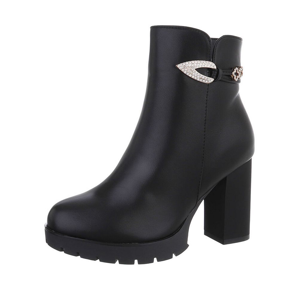 Ital-Design Damen Freizeit High-Heel-Stiefelette (87108565) Blockabsatz High-Heel Stiefeletten in Schwarz