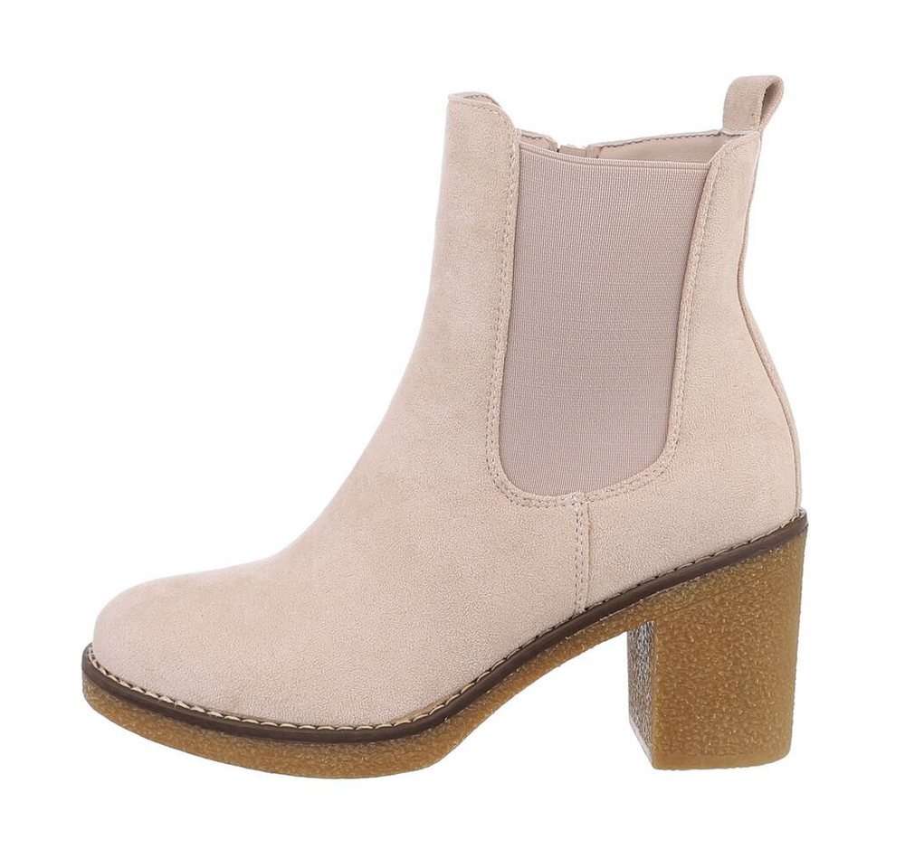 Ital-Design Damen Freizeit High-Heel-Stiefelette Blockabsatz High-Heel Stiefeletten in Beige