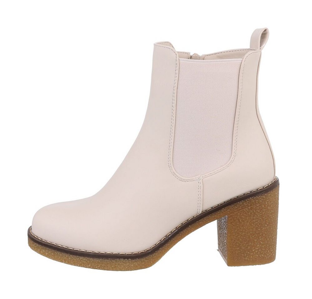 Ital-Design Damen Freizeit High-Heel-Stiefelette Blockabsatz High-Heel Stiefeletten in Beige (beige/braun)