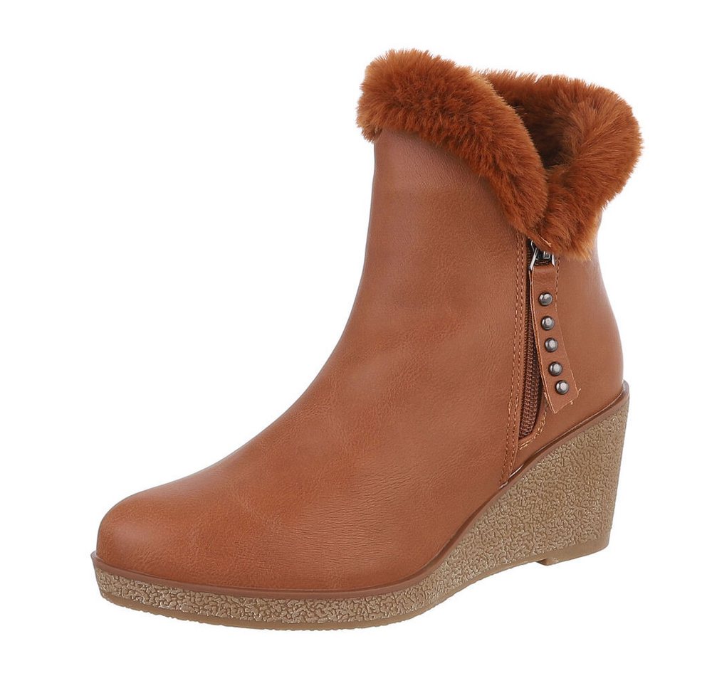 Ital-Design Damen Freizeit Keilstiefelette (87108688) Keilabsatz/Wedge High-Heel Stiefeletten in Camel