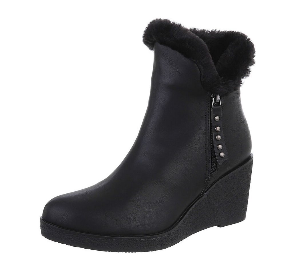 Ital-Design Damen Freizeit Keilstiefelette (87108693) Keilabsatz/Wedge High-Heel Stiefeletten in Schwarz