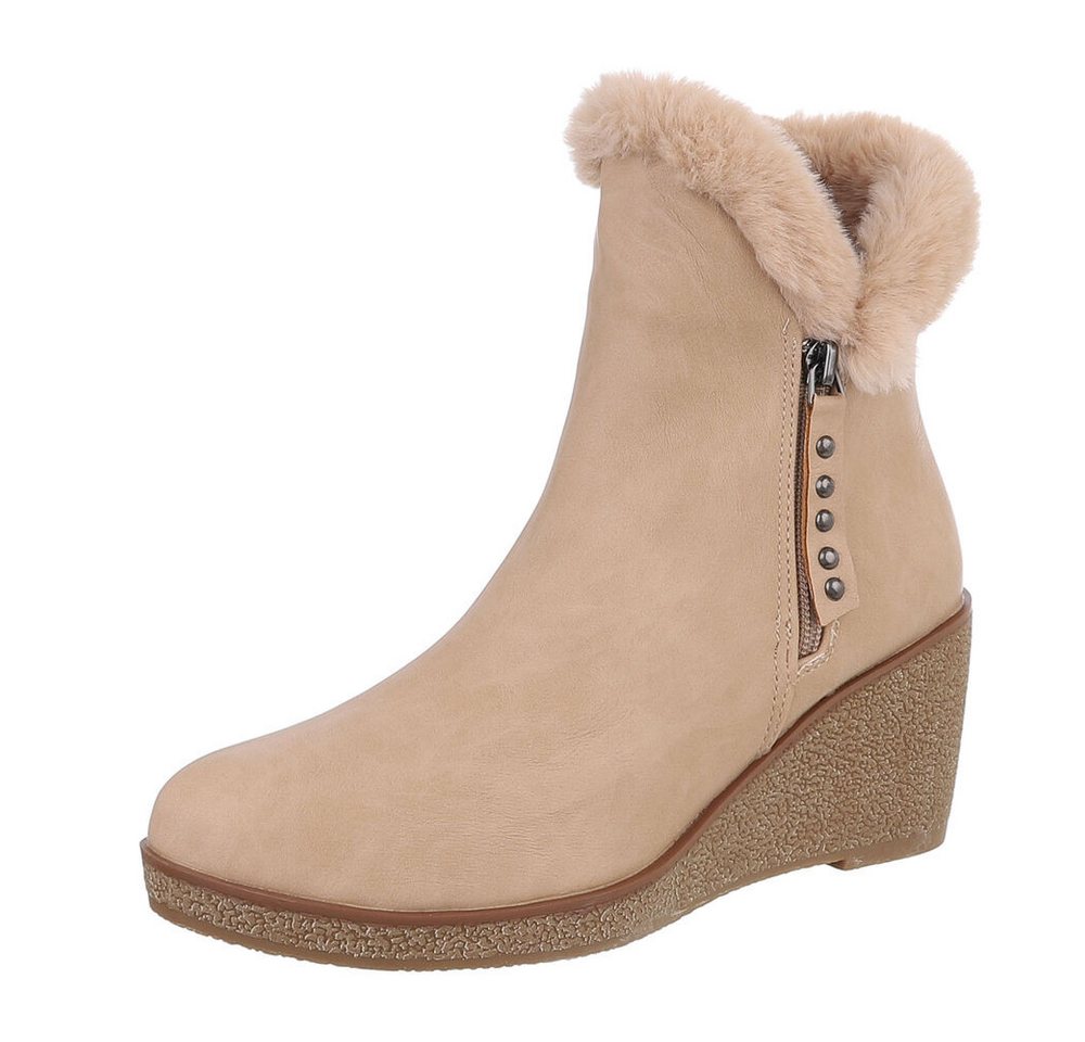 Ital-Design Damen Freizeit Keilstiefelette (87108699) Keilabsatz/Wedge High-Heel Stiefeletten in Beige