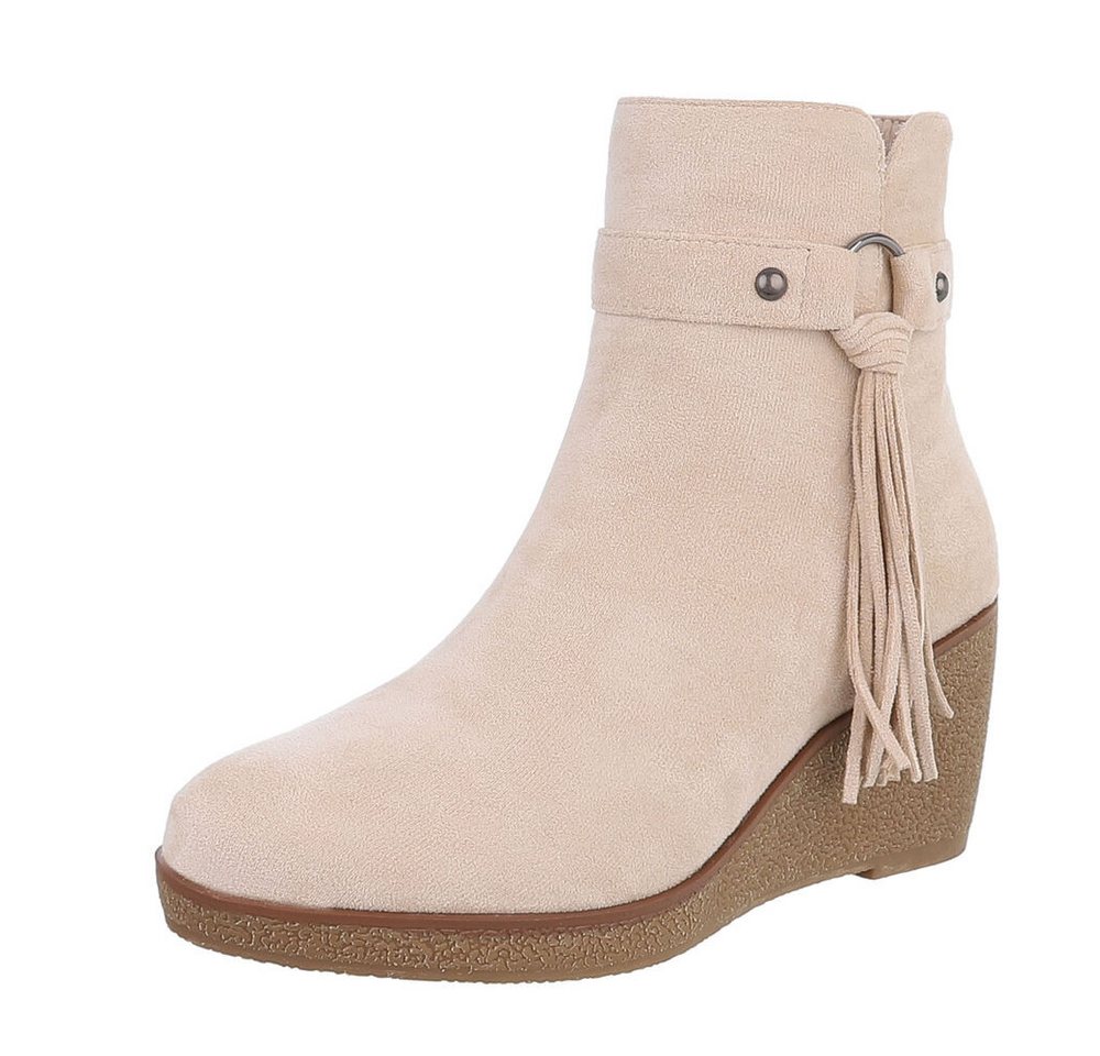 Ital-Design Damen Freizeit Keilstiefelette (87108718) Keilabsatz/Wedge High-Heel Stiefeletten in Beige