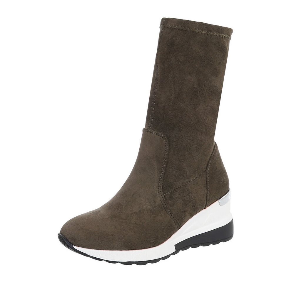 Ital-Design Damen Freizeit Keilstiefelette (87284104) Keilabsatz/Wedge Keilstiefeletten in Olive