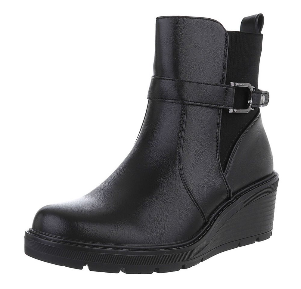 Ital-Design Damen Freizeit Keilstiefelette (88577497) Keilabsatz/Wedge Stiefeletten in Schwarz