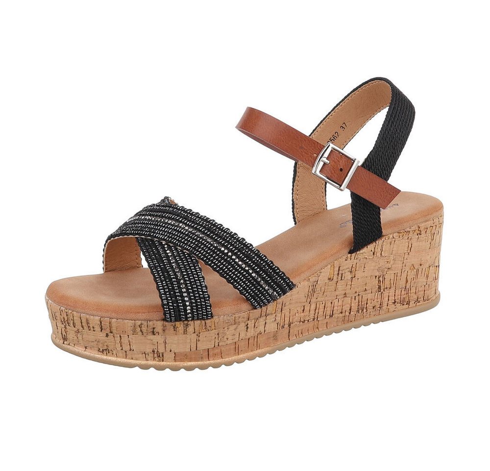 Ital-Design Damen Freizeit Plateausandaletten (86706681) Keilabsatz/Wedge Keilsandaletten in Schwarz