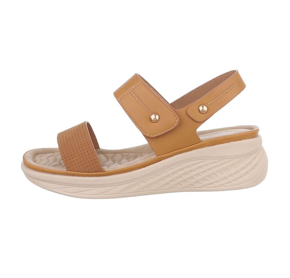 Ital-Design Damen Freizeit Plateausandaletten Keilabsatz/Wedge Keilsandaletten in Camel
