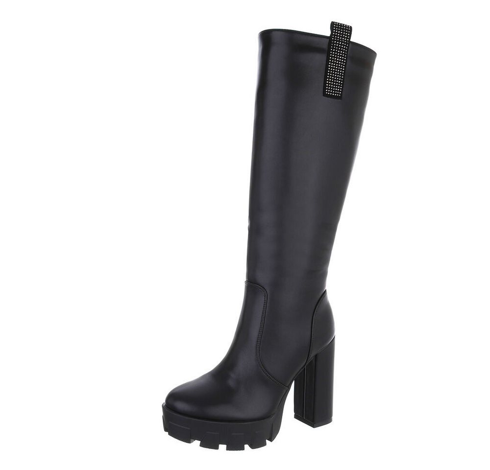 Ital-Design Damen Freizeit Plateaustiefel (87108627) Blockabsatz High-Heel Stiefel in Schwarz