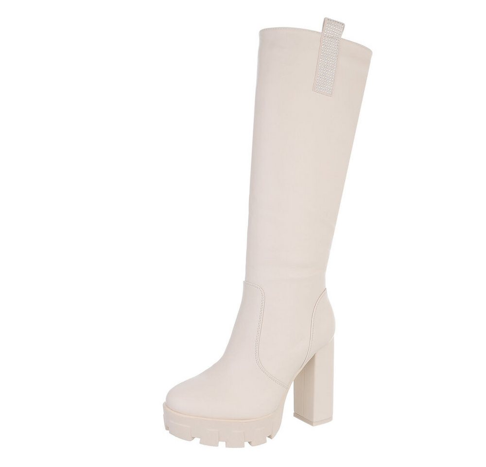 Ital-Design Damen Freizeit Plateaustiefel (87108636) Blockabsatz High-Heel Stiefel in Beige