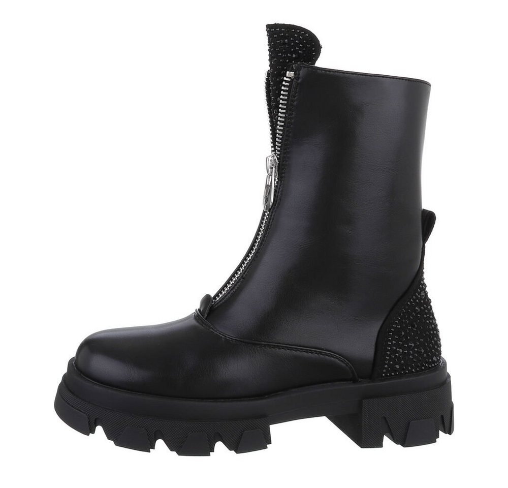 Ital-Design Damen Freizeit Plateaustiefelette (84989808) Blockabsatz Plateaustiefeletten in Schwarz