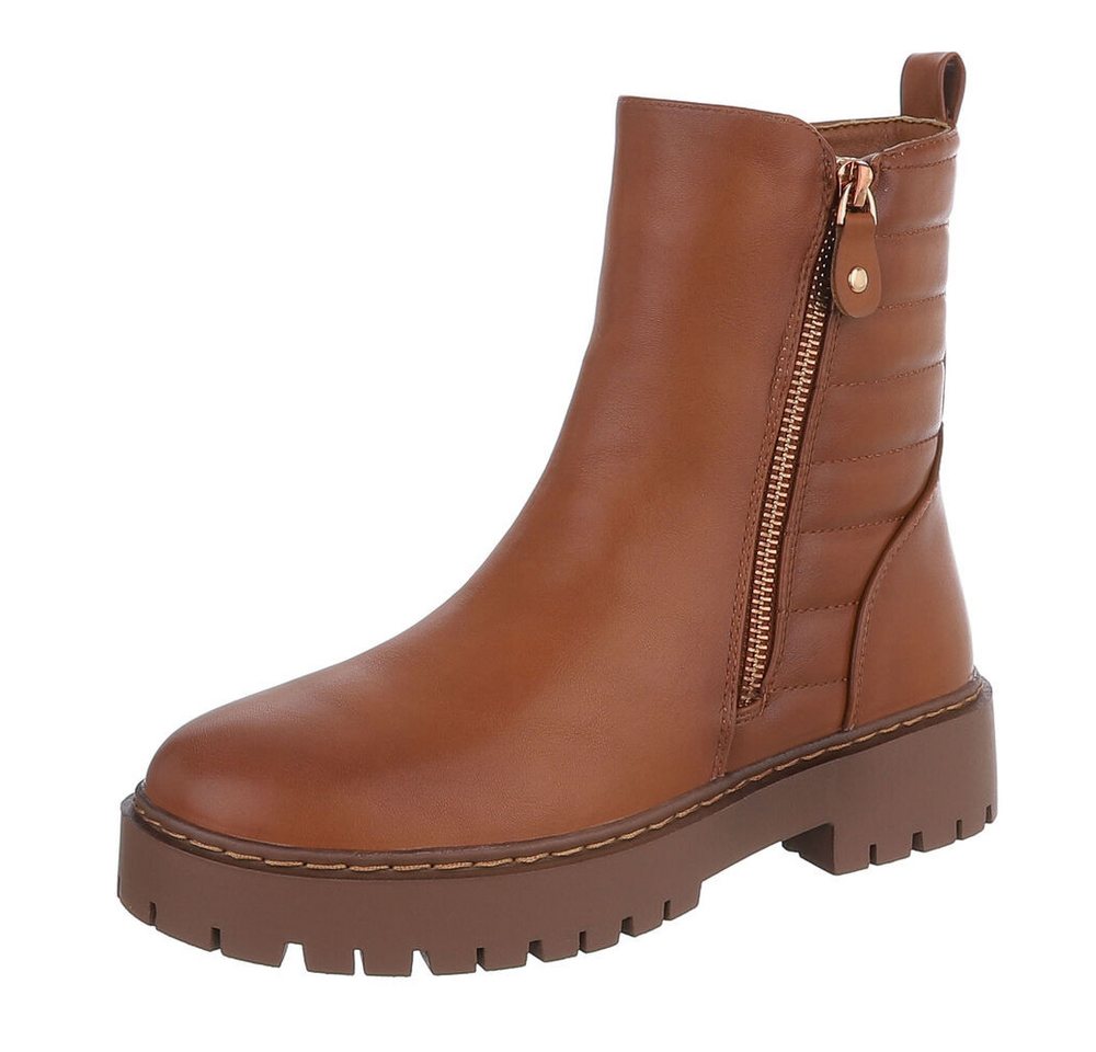 Ital-Design Damen Freizeit Plateaustiefelette (87124776) Blockabsatz Plateaustiefeletten in Camel