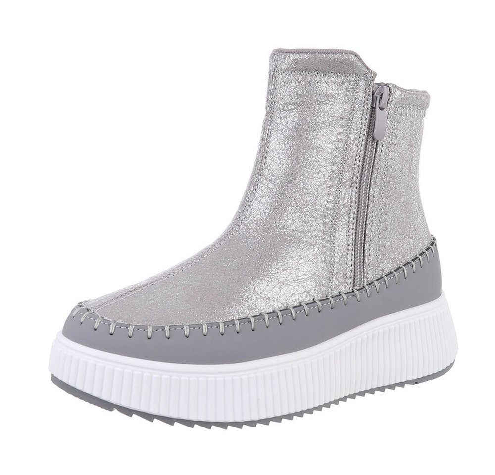 Ital-Design Damen Freizeit Plateaustiefelette (87214648) Flach Plateaustiefeletten in Silber