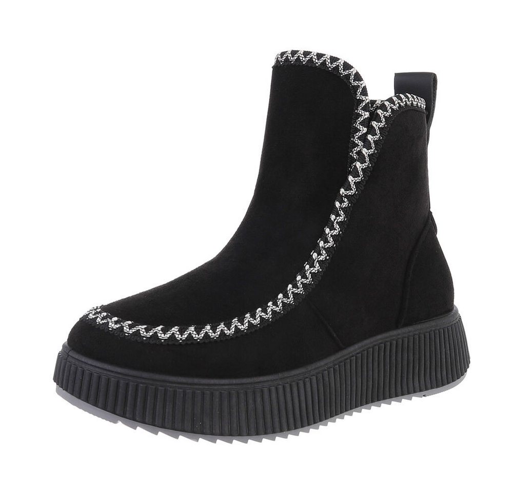 Ital-Design Damen Freizeit Plateaustiefelette (87214682) Flach Plateaustiefeletten in Schwarz