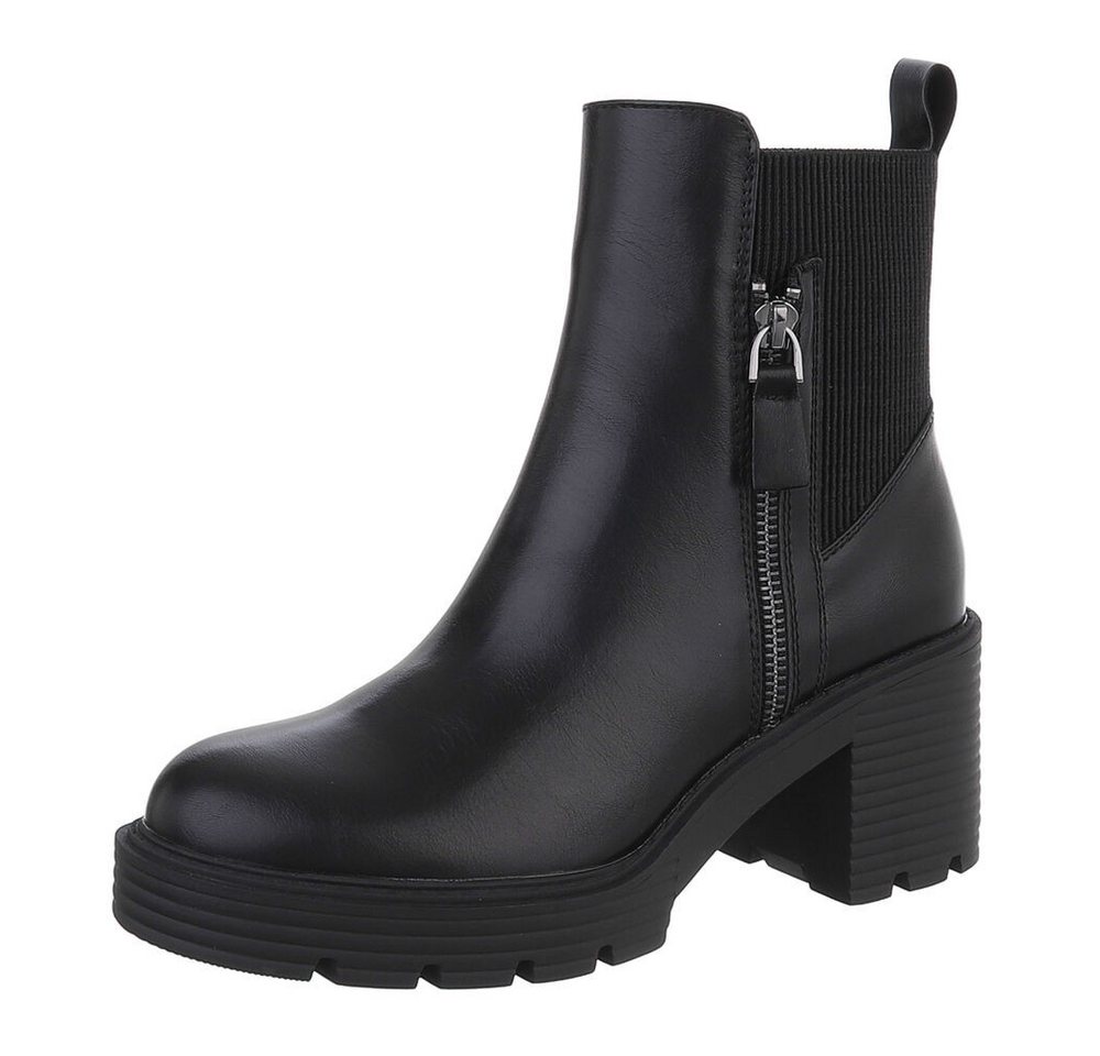 Ital-Design Damen Freizeit Plateaustiefelette (87283986) Blockabsatz High-Heel Stiefeletten in Schwarz