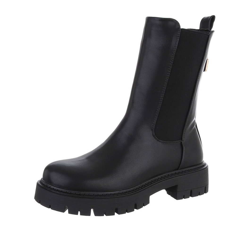Ital-Design Damen Freizeit Plateaustiefelette (87284034) Blockabsatz Plateaustiefeletten in Schwarz