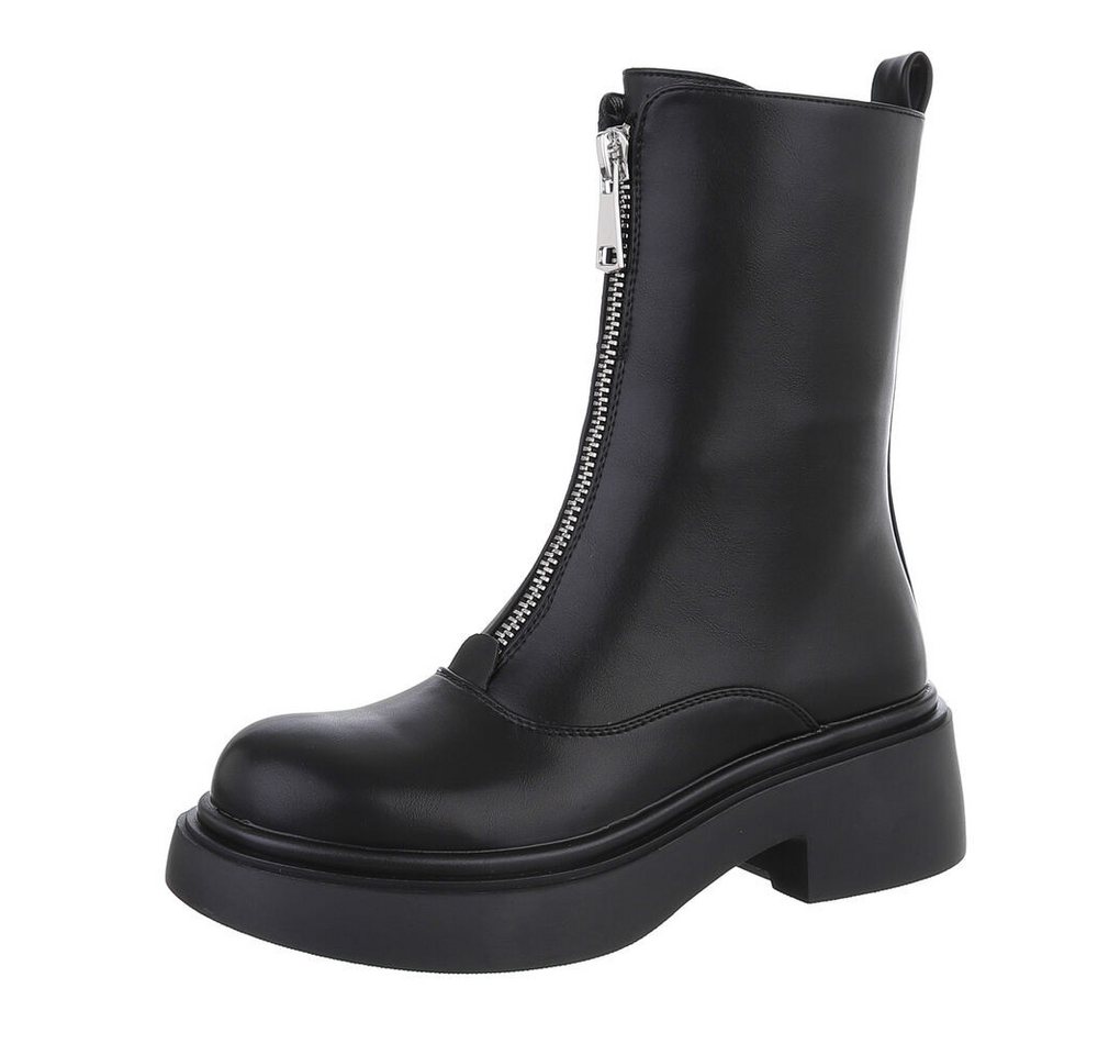 Ital-Design Damen Freizeit Plateaustiefelette (87451923) Blockabsatz Stiefeletten in Schwarz