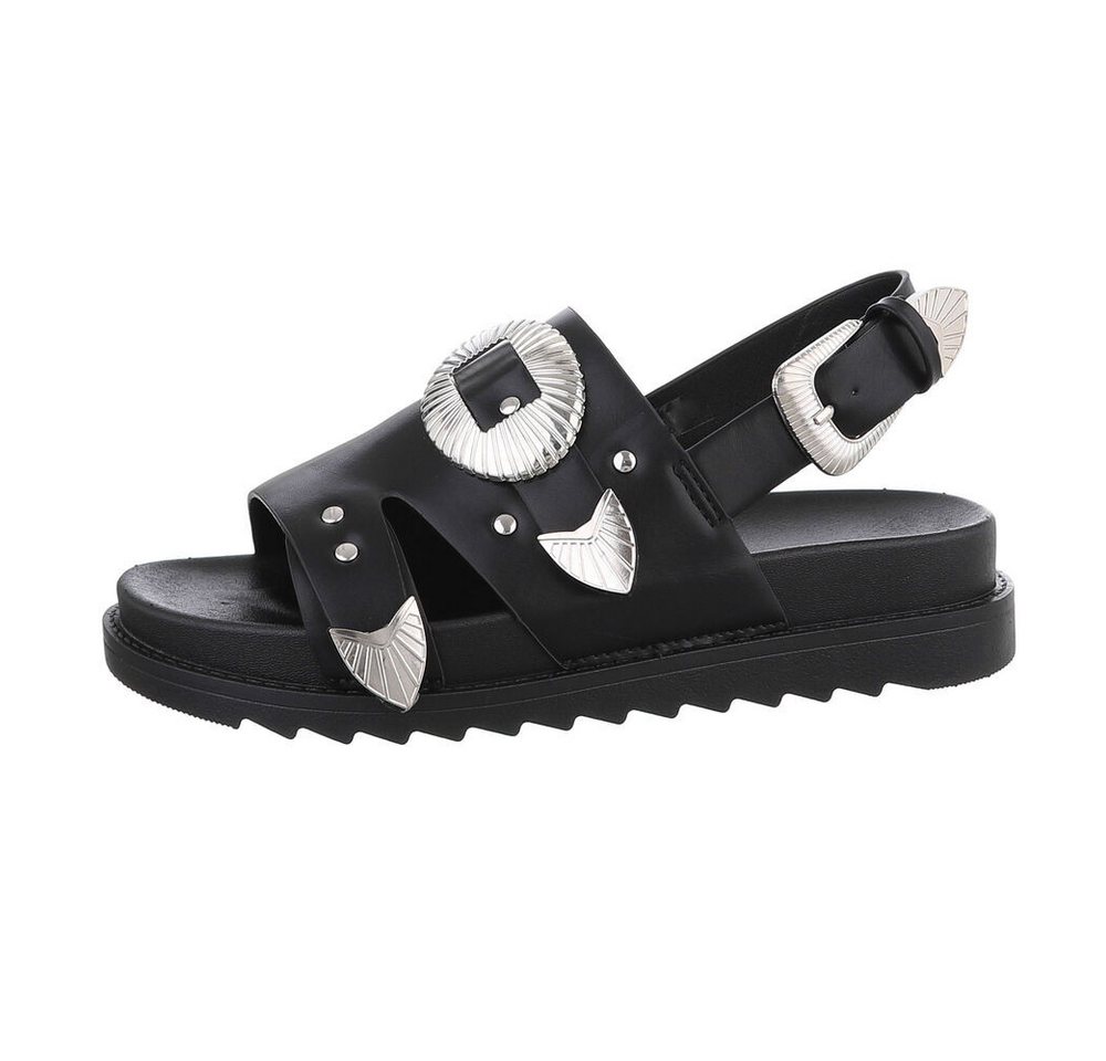 Ital-Design Damen Freizeit Riemchensandalette (85960162) Keilabsatz/Wedge Keilsandaletten in Schwarz